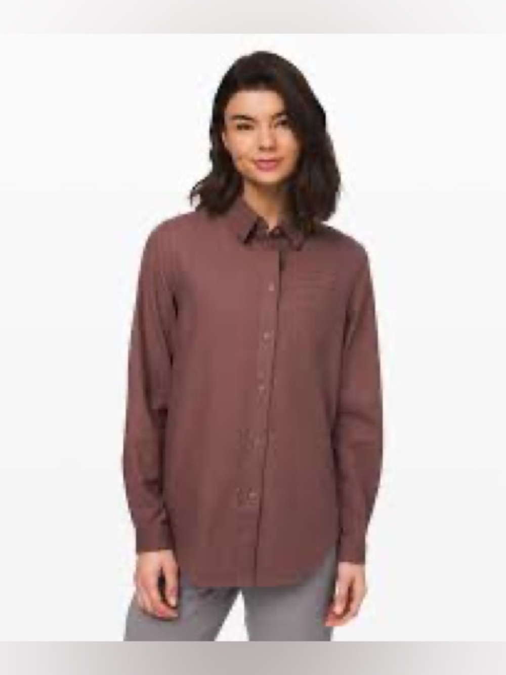 Lululemon Full Day Ahead Shirt Flannel‎ Button Down Antique Bark Size 8